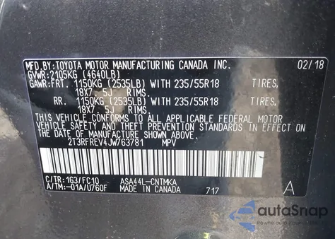 2018 Toyota Rav4 Adventure из США, поврежденный, VIN 2T3RFREV4JW763781